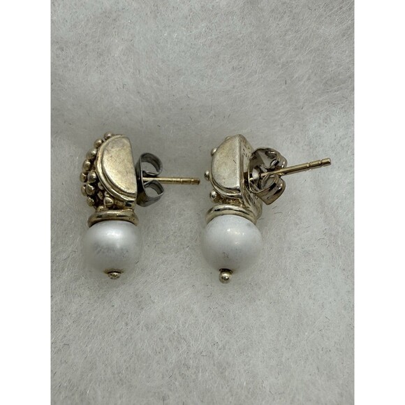 Michael Dawkins Pearl Textured Sterling Silver Earring 925 14K Thailand - Picture 10 of 12